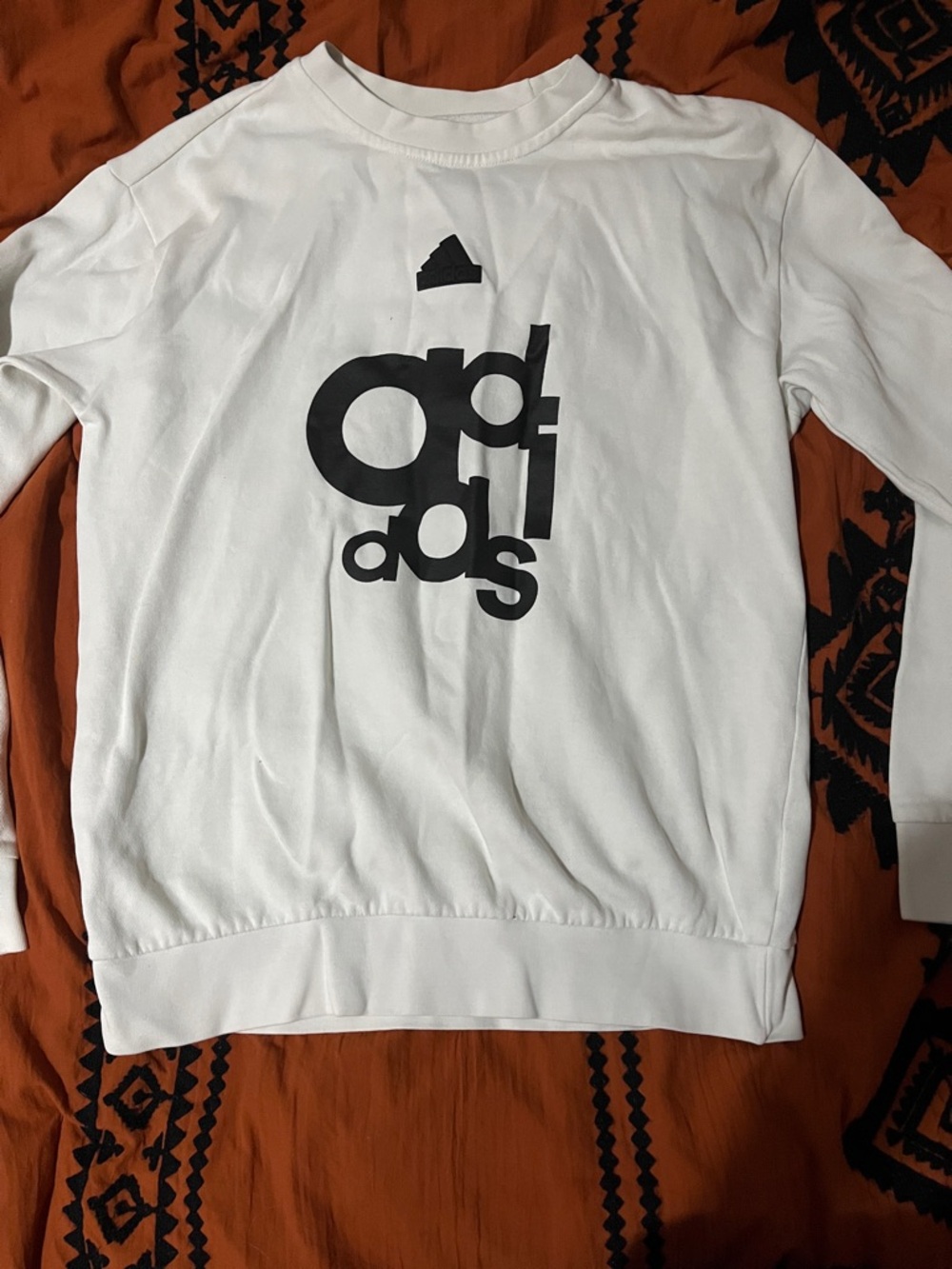 adidas White Crewneck Sweatshirt with Black Graphic Logo